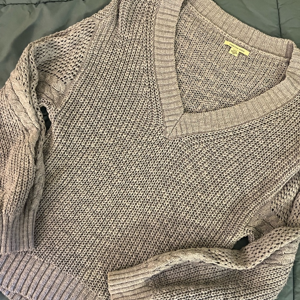 oversized light blue v neck american eagle sweater